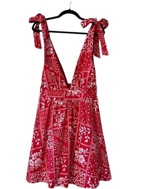 House of Harlow 1960 Red Bandana Print Dress Women Size Medium Linen Rayon Blend